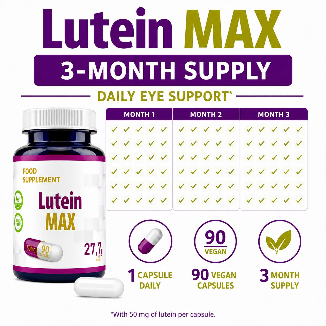 Hepatica Lutéine 50 mg avec Vitamine B2 | Extrait de Souci | 90 Gélules Véganes | Réserve 3 Mois | GMP & laboratoire indépendant
