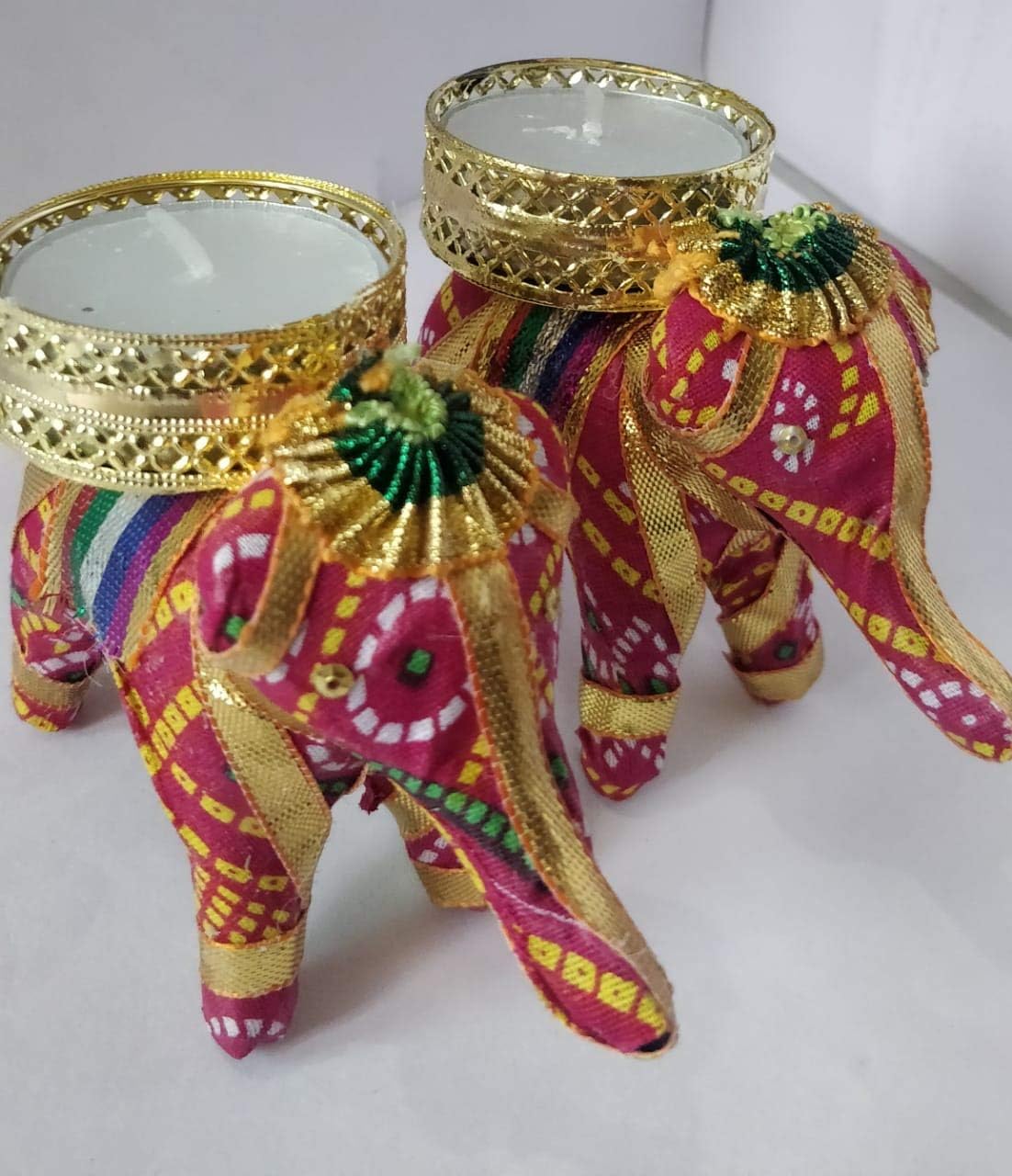 Pink Elephant Tea Light Diya/Diwali Decoration (2pc Combo) by Indian Collectible