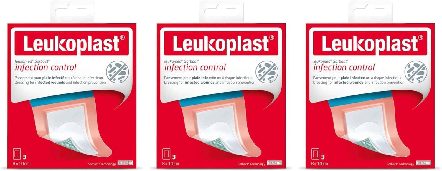 Leukoplast Leukomed Sorbact Control de infecciones - Tiras de cierre absorbentes impermeables para proteger heridas - 3 piezas