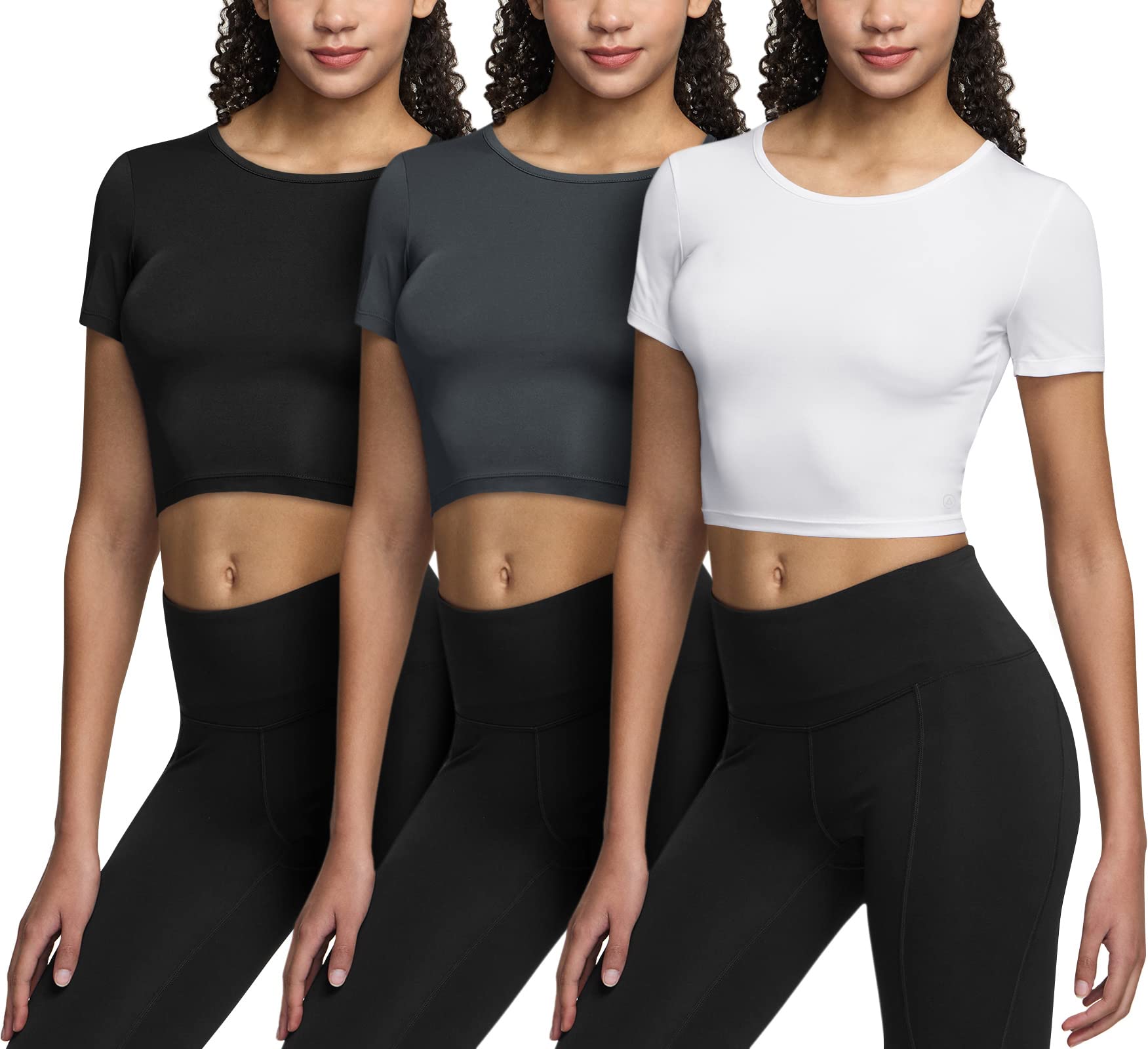 ATHLIO 3 Pack Women's Short Sleeve Workout Shirts, Moisture Wicking Sports Tops, Active Sports Running Exercise Gym Tee Shirt