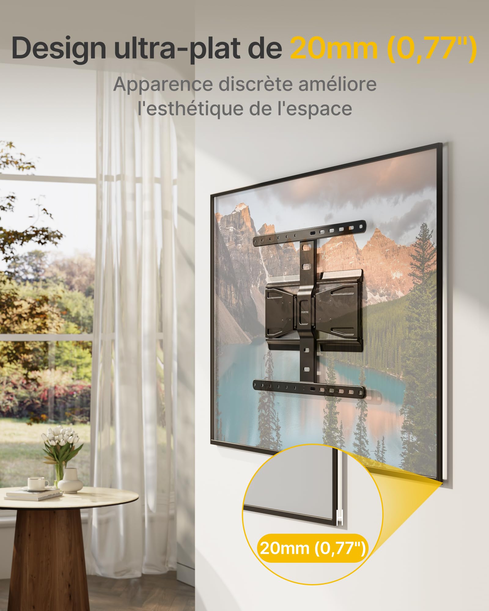 monTEK Support TV Mural 37 à 75", VESA 400x400mm Max,Charge Max 50Kg