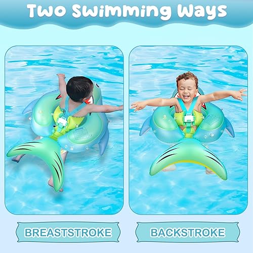 Miniatura 6 de AivaToba - Flotador de natación inflable para bebé, flotador inflable de piscina para bebés con toldo protector solar UPF 50+, añade cola sin giro,