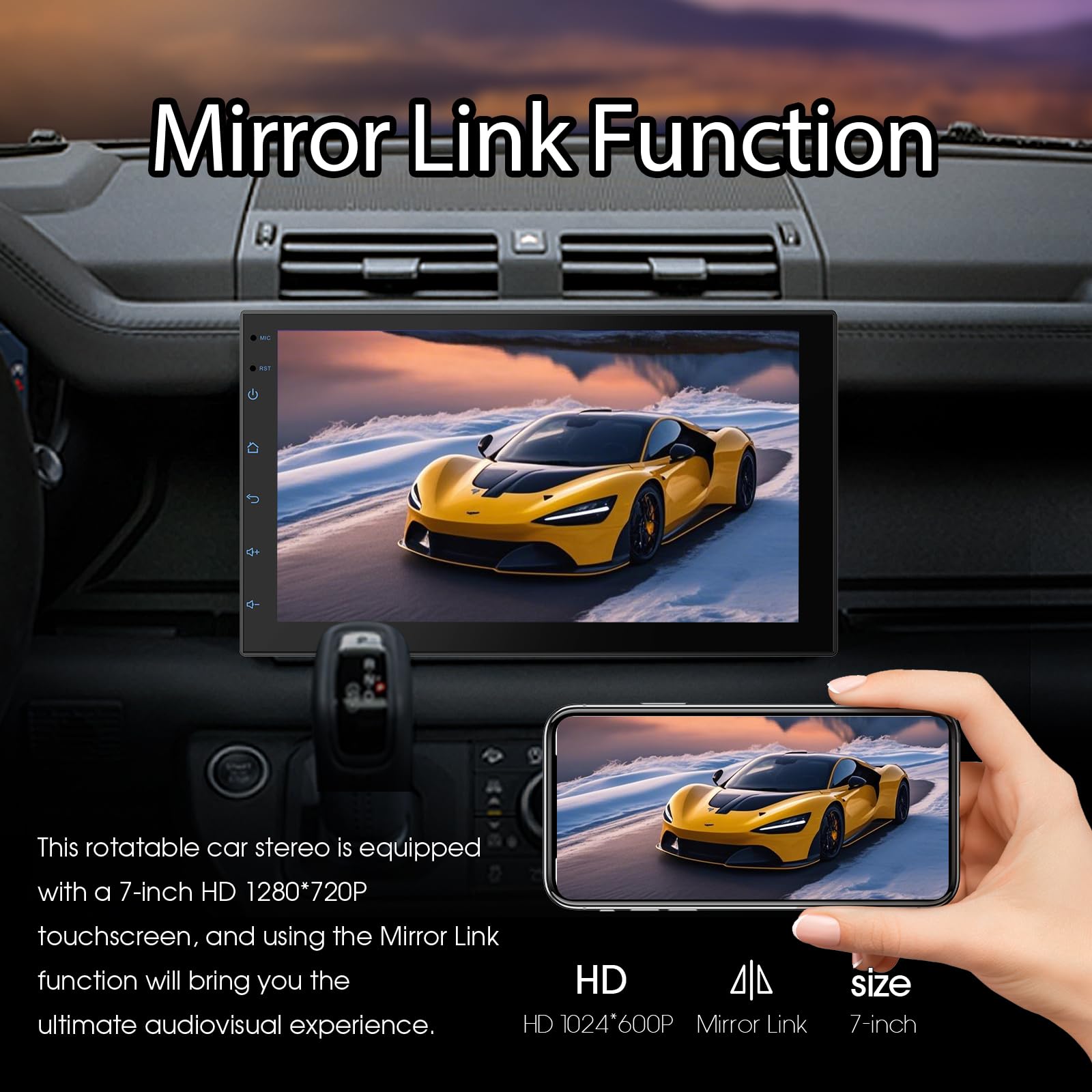 7" Double Din Car Stereo with Wireless CarPlay & Android Auto, Touchscreen Car Radio with Bluetooth 4.1, HD Backup Camera, Mirror Link, GPS Navigation, WiFi, Voice Control, 2+32GB, FM/AM