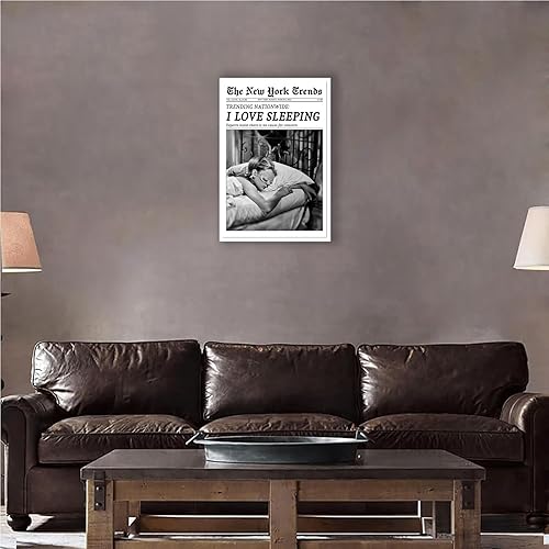 Miniatura 4 de Lienzo de periódico vintage en blanco y negro con texto en inglés "I Love Sleeping Posters Retro New York Times", impresiones de revistas