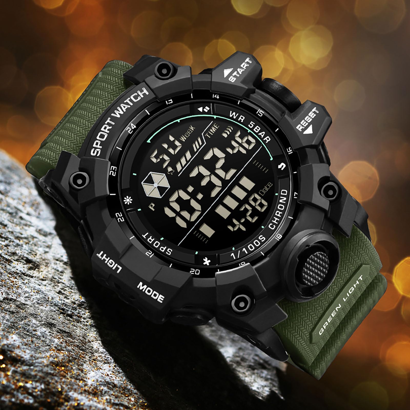 findtime Reloj de pulsera digital para hombre, resistente al agua, 5 ATM, resistente al agua, táctico, resistente con fecha, alarma, luz nocturna, resistente a los golpes