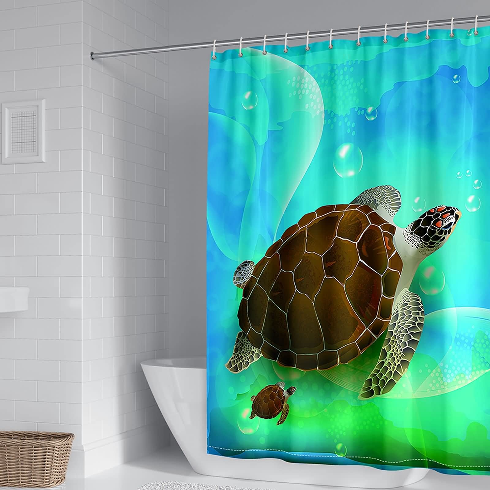 Rideau de douche 180x200cm en polyester anti moisissure avec motif tortues