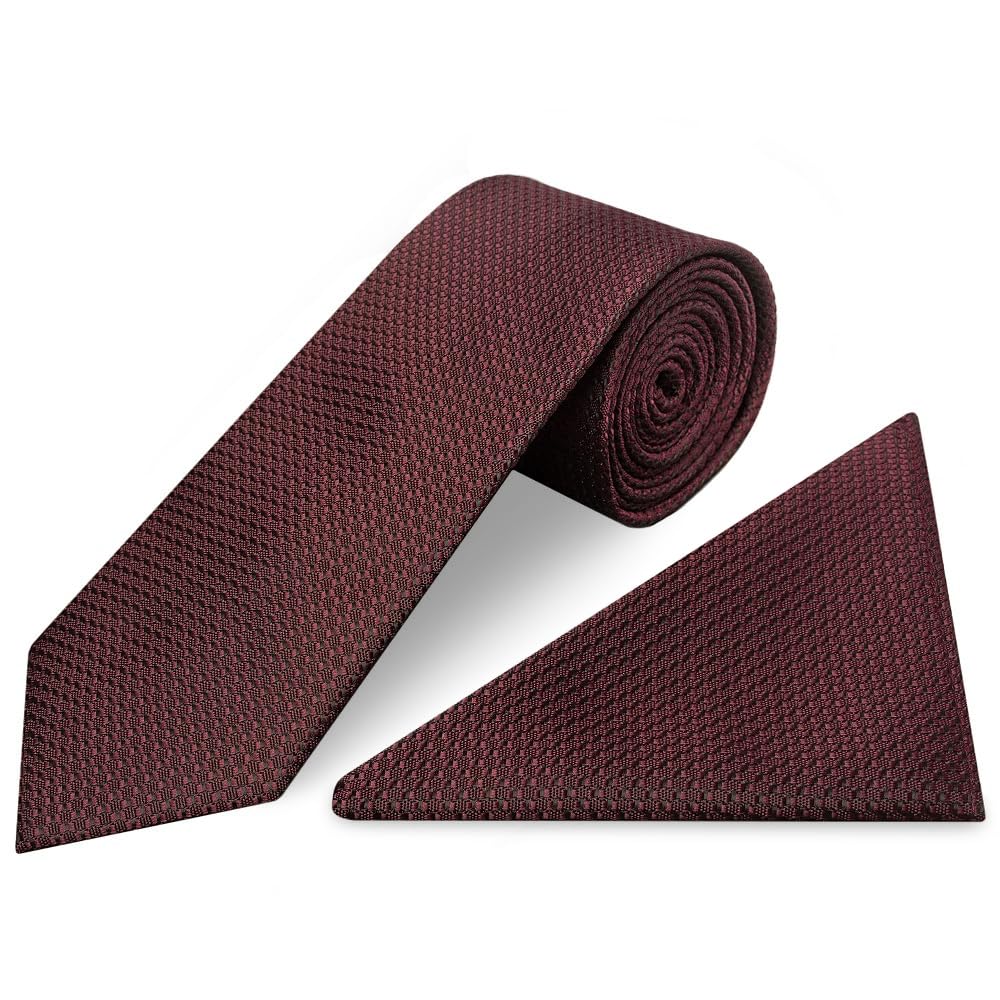 TIES R US Burgundy Textured Classic Tie and Pocket Square Set