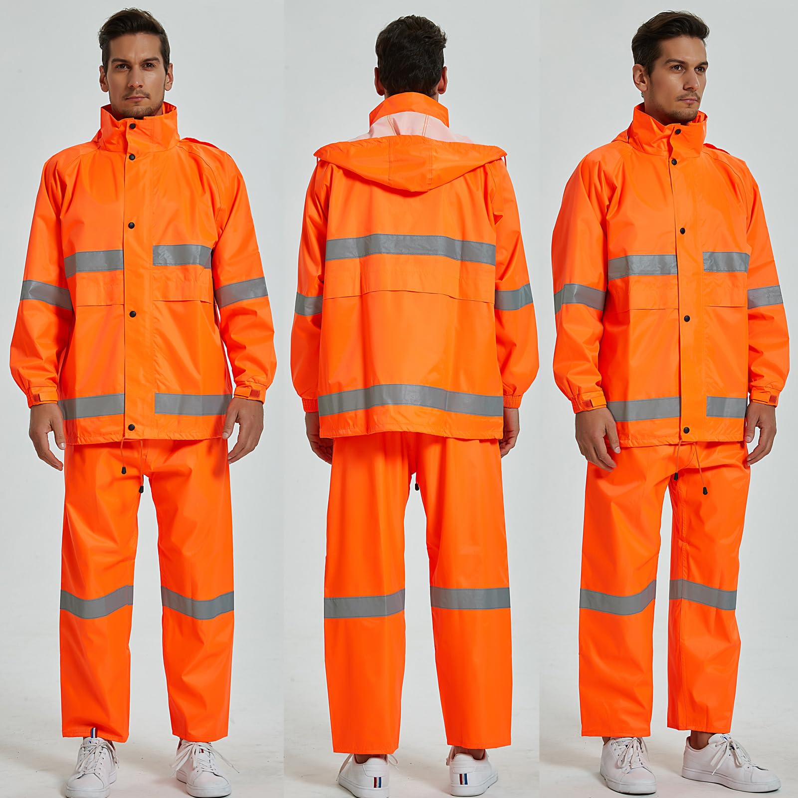 TopTie Combinaison de sécurité réfléchissante haute visibilité imperméable ANSI avec pantalon, Orange, M