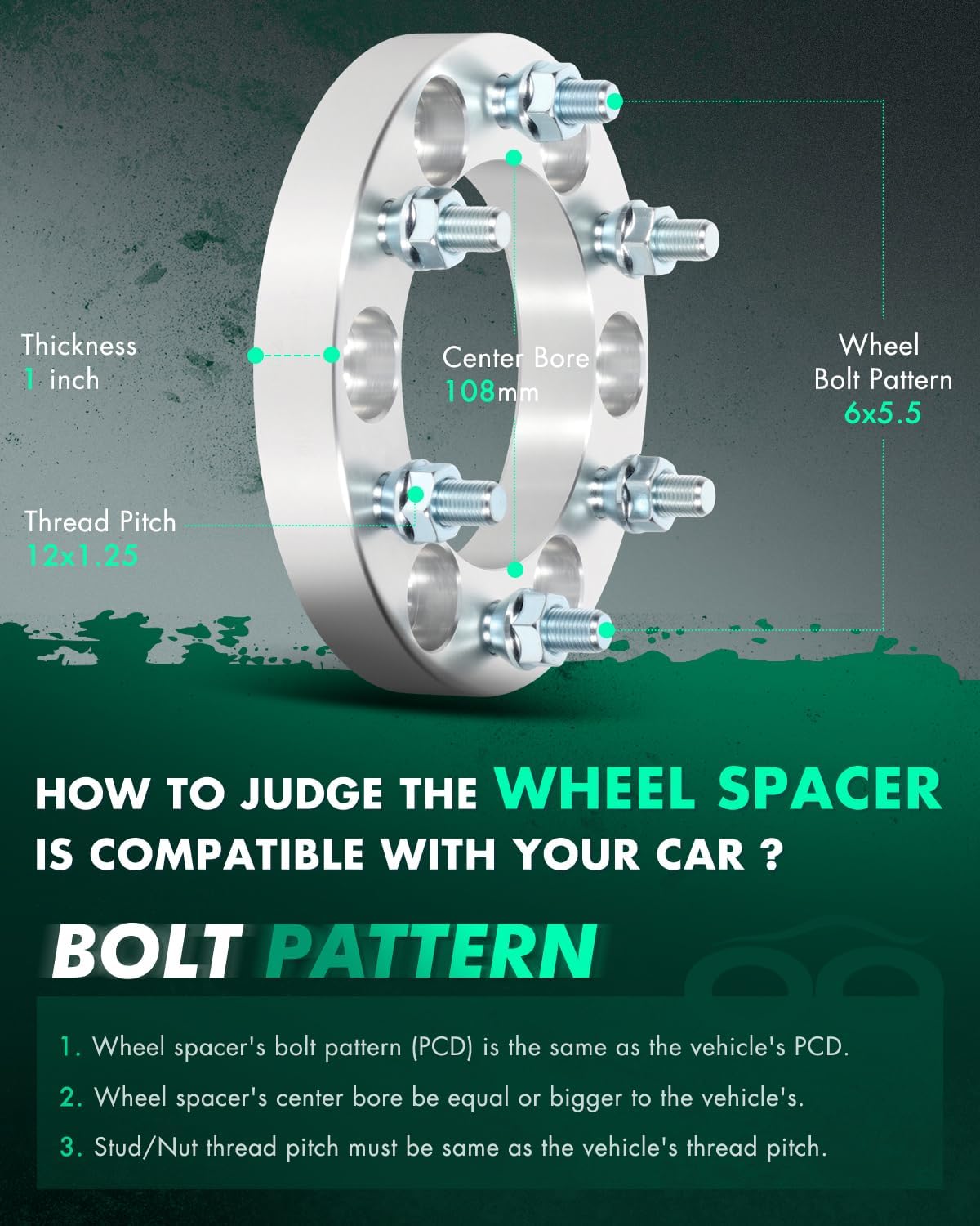 SCITOO 4Pcs Wheel Spacers 1 inch 6x5.5 Bore 108mm Studs 12x1.25 6 Lug Wheel Spacers Fit for Nissan Frontier for Nissan Titan for Nissan Armada Pathfinder Pickup Xterra for Infiniti QX4