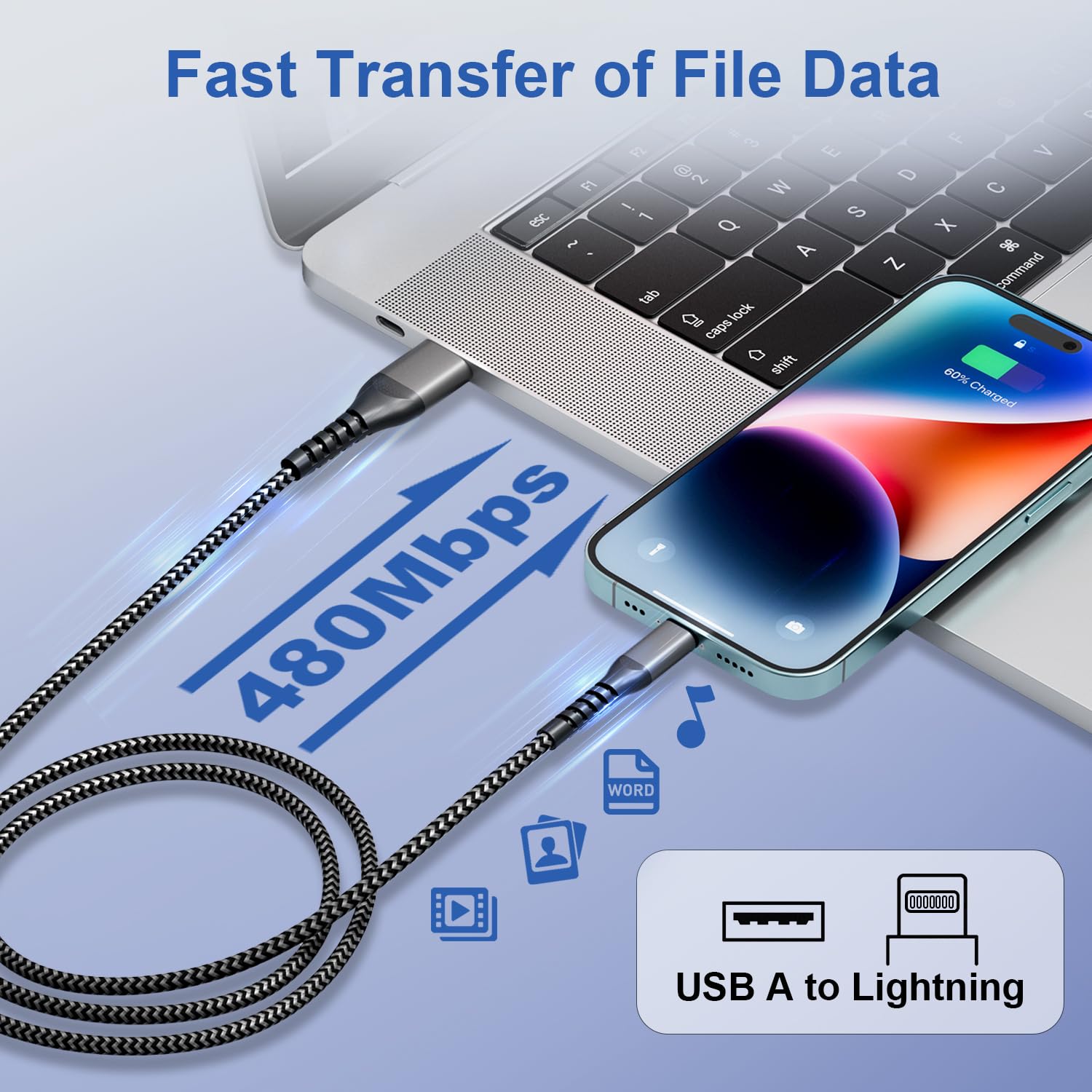Cavo iPhone USB Lightning 1M 3Pezzi, Cavo Lightning USB Apple Certificato MFi Cavetto i-Phone Filo Caricatore Nylon Cavi USB a Light-ning Carica Rapida per i-Phone 14 13 12 11 Pro Max/XS/XR/8/7/6/iPad