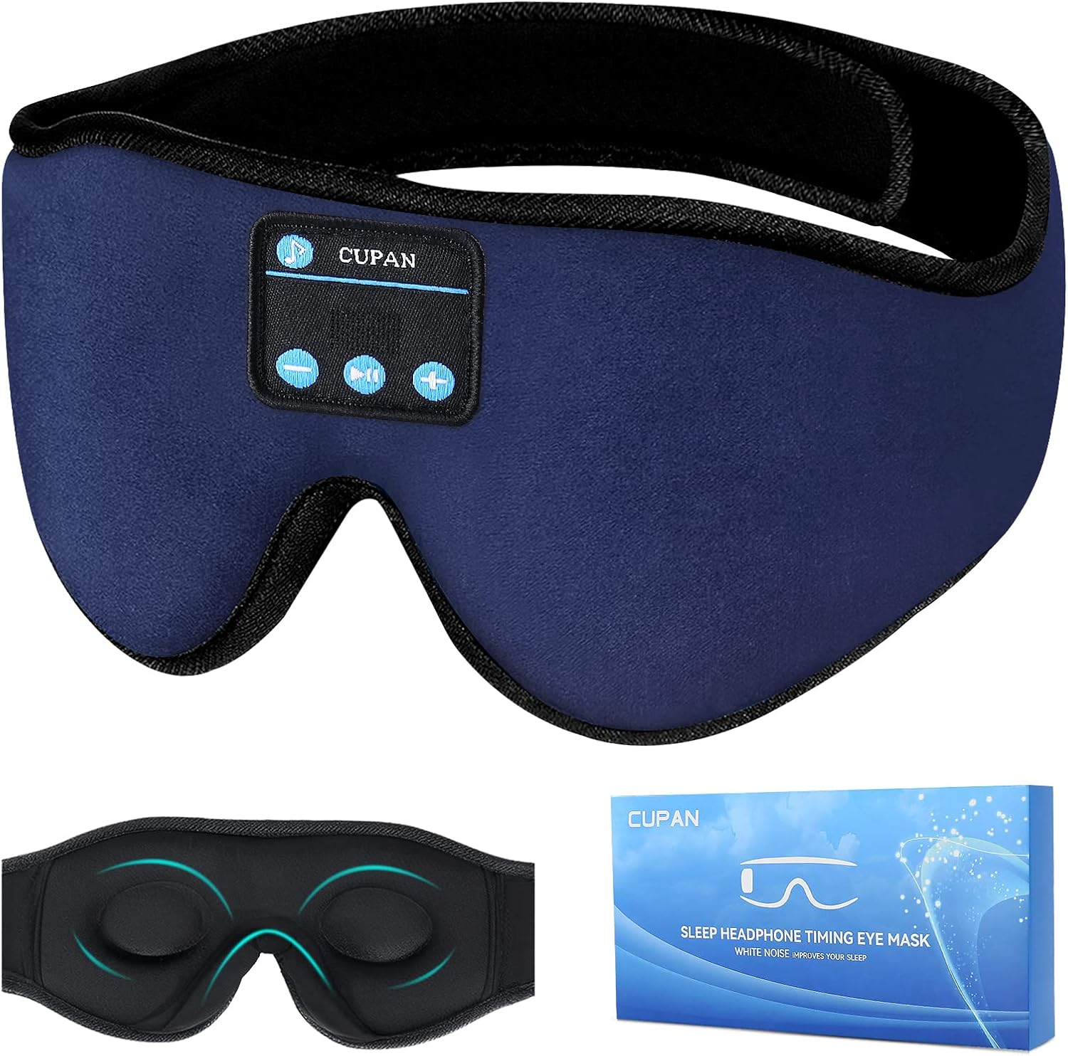 CUPAN 3-in-1 Sleep Headphones Bluetooth & Sleep Mask Wireless & White Noise Machine for Sleeping, 3D Music Sleeping Headphones with Timer, for Insomnia Travel Meditation, Cool Gadgets for Women Man