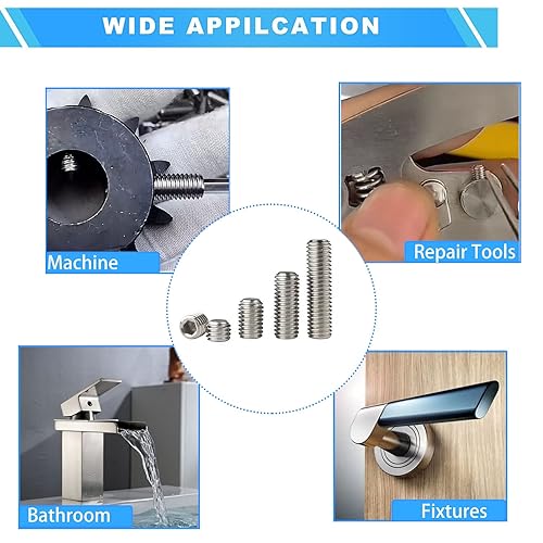 Miniatura 7 de Yoliko Juego de 20 piezas de 516-18 pulgadas, 4 tamaños de rosca, juego de tornillos hexagonales de acero inoxidable 304 con rosca completa,