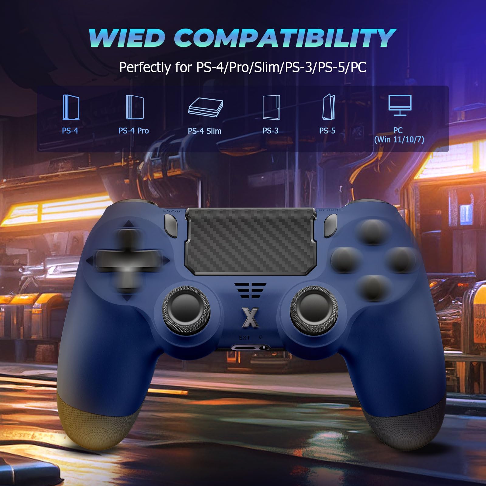 Suoxiom Wireless Controller for PS4, Game Controller for P4/Slim/Pro/PC, Bluetooth Gamepad Joystick with Vibration Touch Panel, Upgraded Six-Axis Sensor, 3.5mm Audio Jack(Midnight Blue) - 2