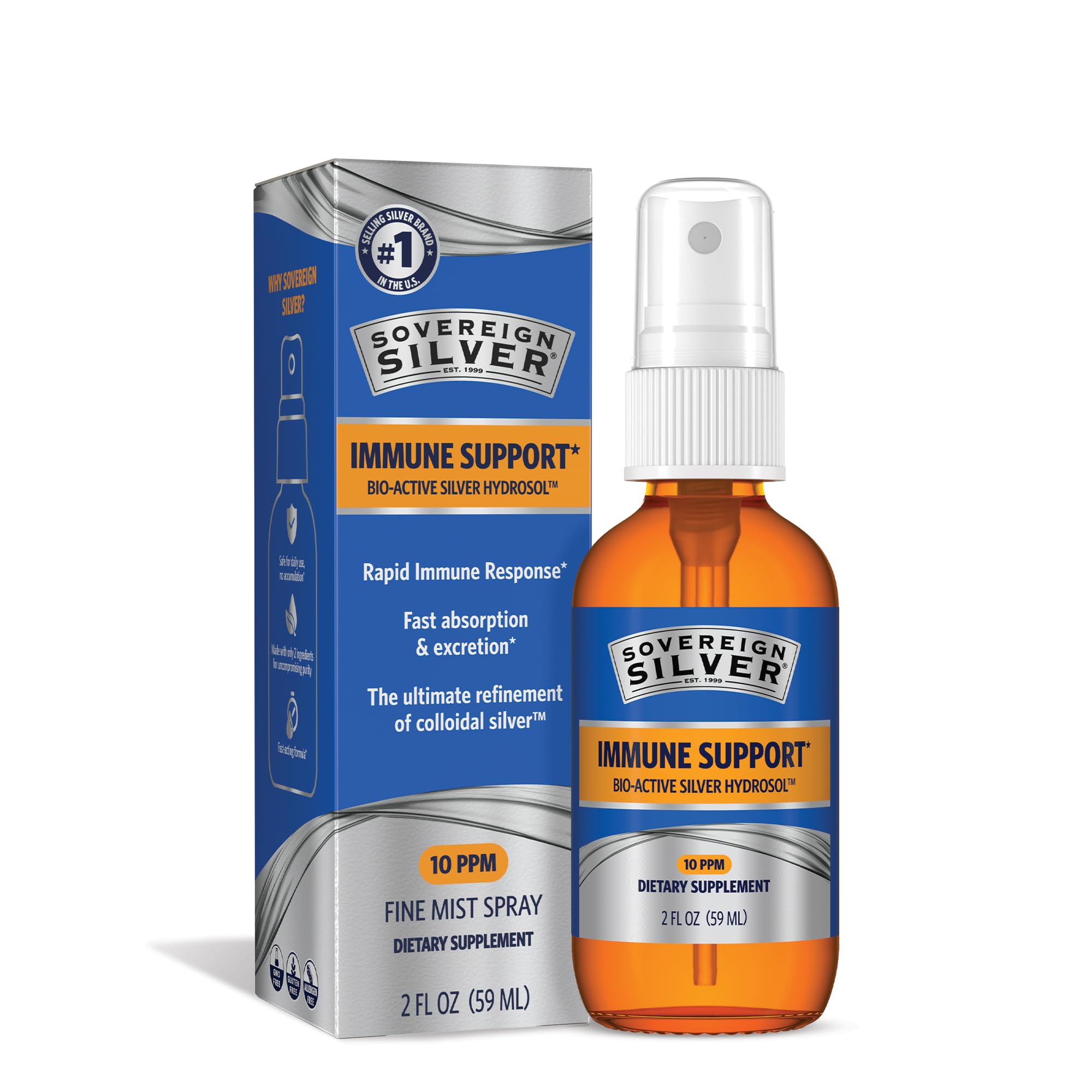 Sovereign Silver Bio-Active Hydrosol for Immune Support - 10 ppm, 2oz (59mL) Fine Mist Spray
