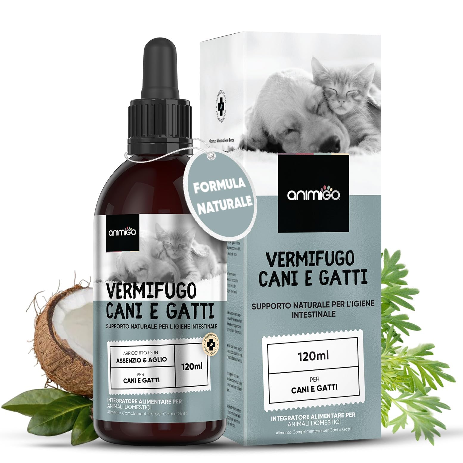 Animigo Wormer for Cats and Dogs in Drops 120 ml - Deworm for Cats and Dogs - Natural Vermifuge Extract of 7 Oils, Vermifuge for Dogs and Cats, Deworming for Cats and Deworming for Dogs Liquid