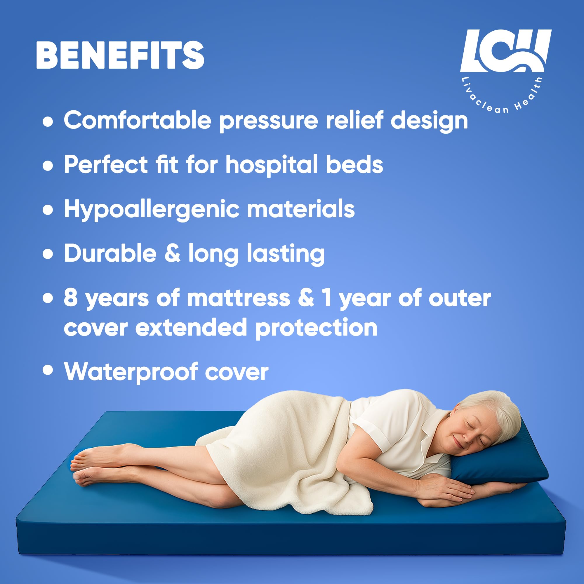 Livaclean Health Materasso per letto ospedaliero – Twin XL 203,2 x 91,4 x 15,2 cm gel 40 mm memory foam materasso medico per letti regolabili, copertura impermeabile, sollievo dalla pressione per uso