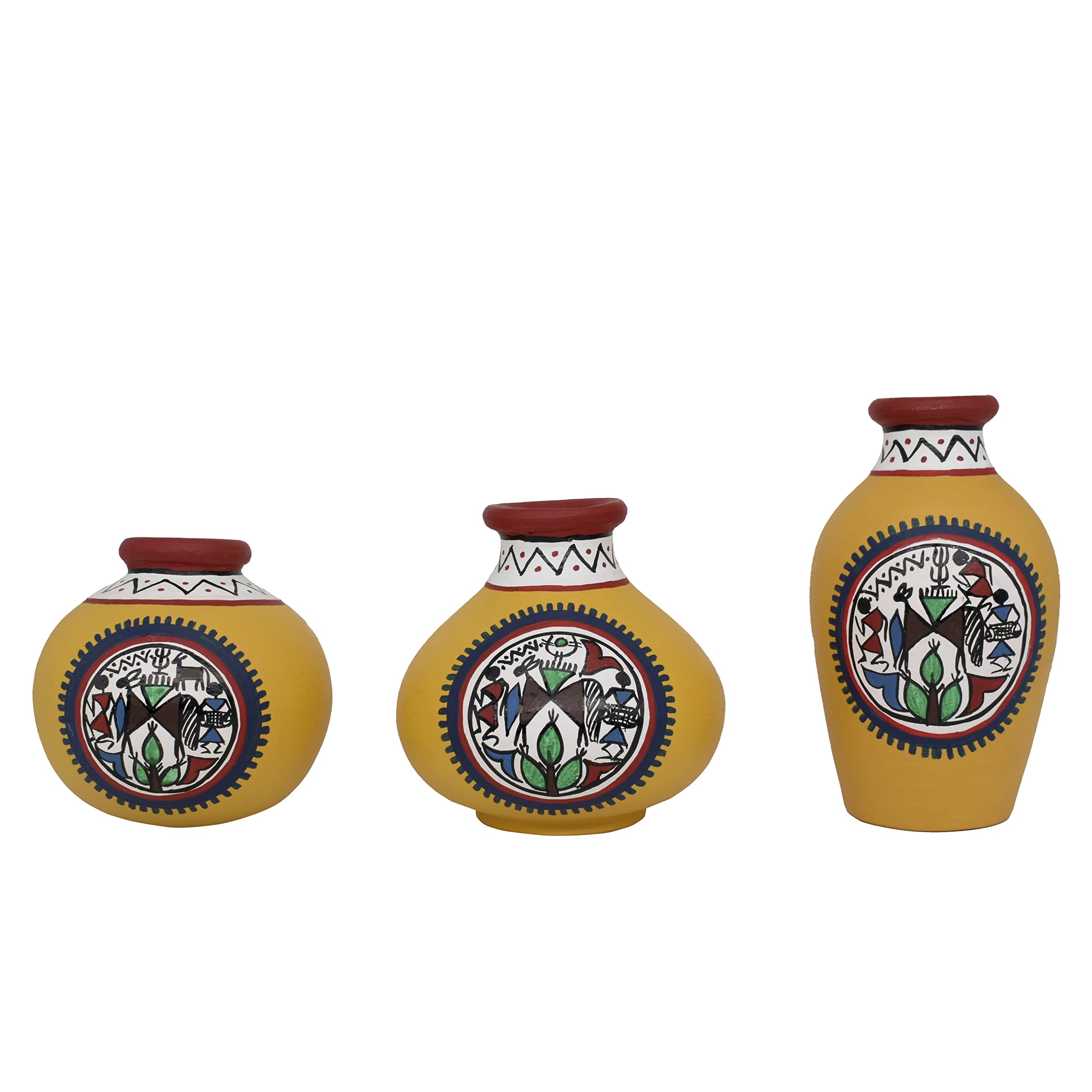 Vintage Warli Terracotta Pots - 3 Piece Combo -8 Vintage Warli Terracotta Pots - 3 Piece Combo -8