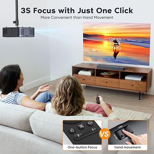Miniatura 2 de Enfoque eléctricoProyector nativo 1080P con WiFi y Bluetooth, proyector de soporte 4K con función de zoom, proyector de películas al aire libre para