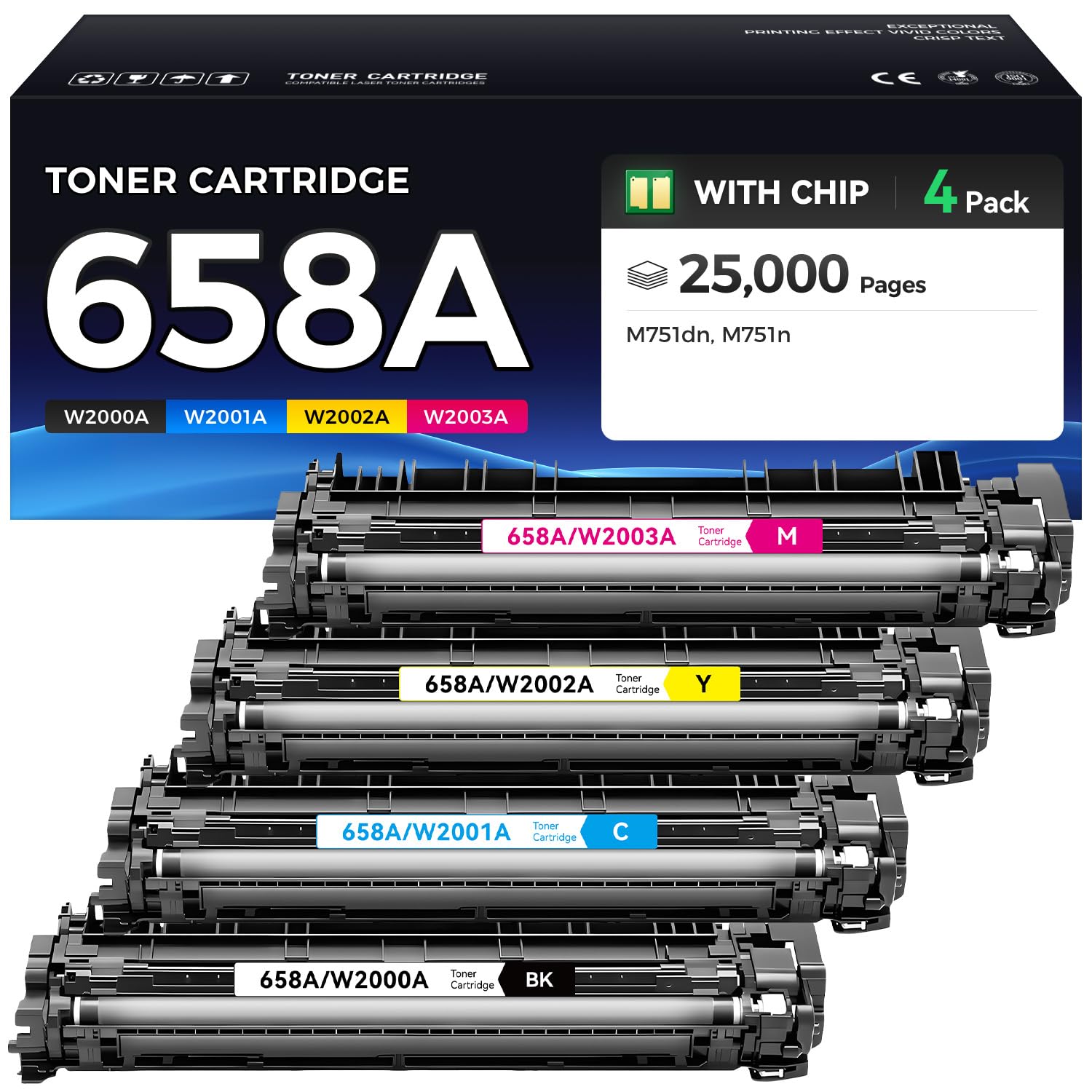 658A Toner Cartridge Set 4-Pack Replacement for HP 658A W2000A W2001A W2002A W2003A 658X W2000X Toner Compatible with HP Color LaserJet Enterprise M751dn M751n M751 Printer (Black Cyan Magenta Yellow)