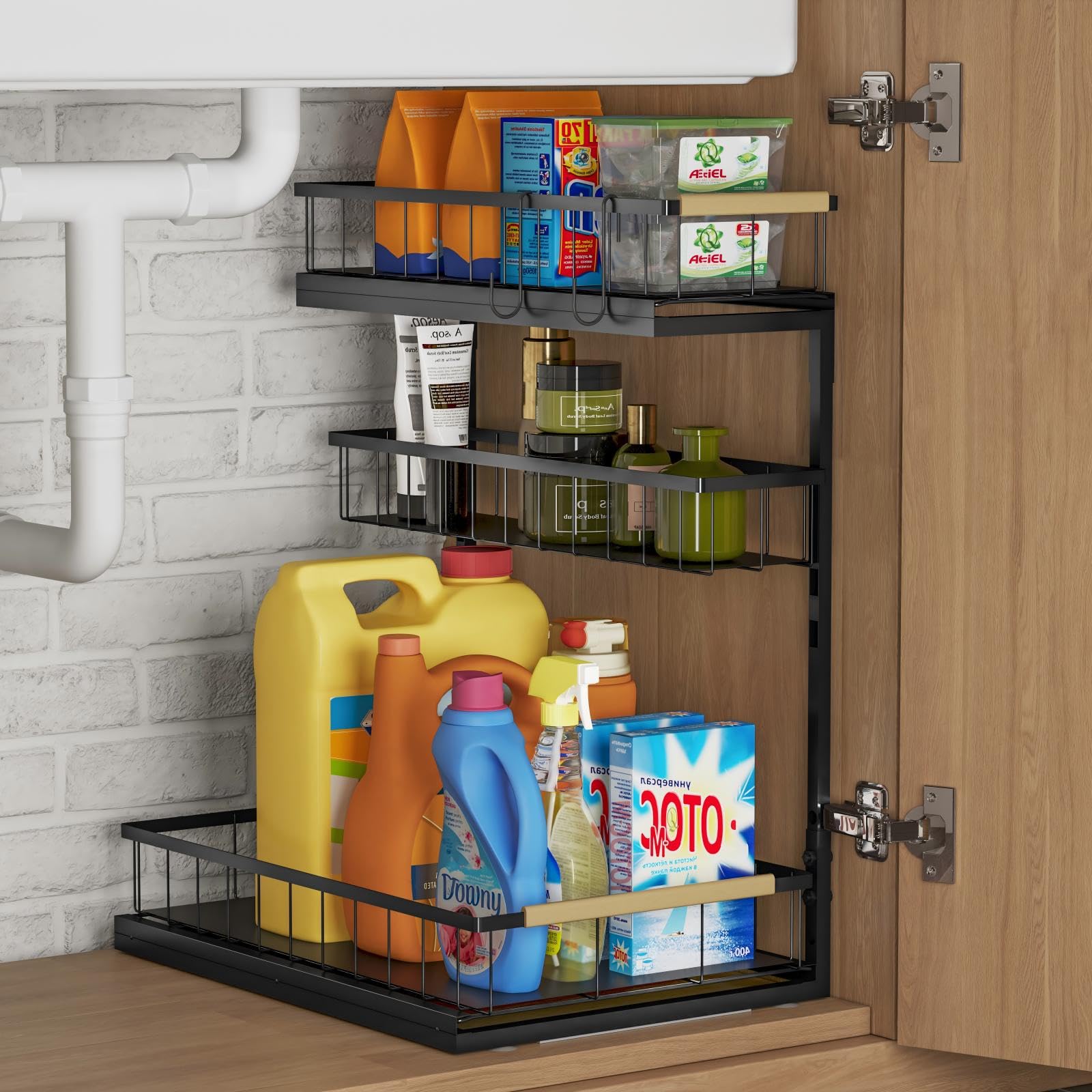 Küchen Schrank Organizer Ausziehbar Regal - 1 Stück Unter Sink Storage fuer Kitchen Unterschrank - Ausziehbare Küche Kuechenschrank Organiser Metall - Aufbewahrung Putzmittel für Spülenunter Kuechen