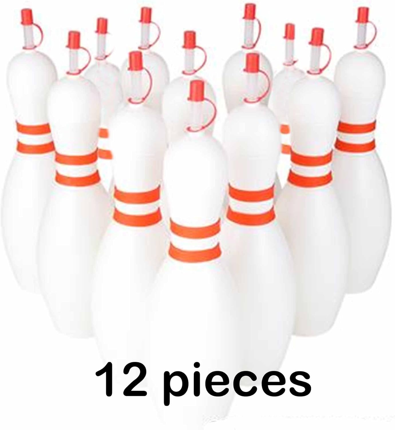 (LOT of 12) Bowling Pin Shaped Sipper Cups with Straws