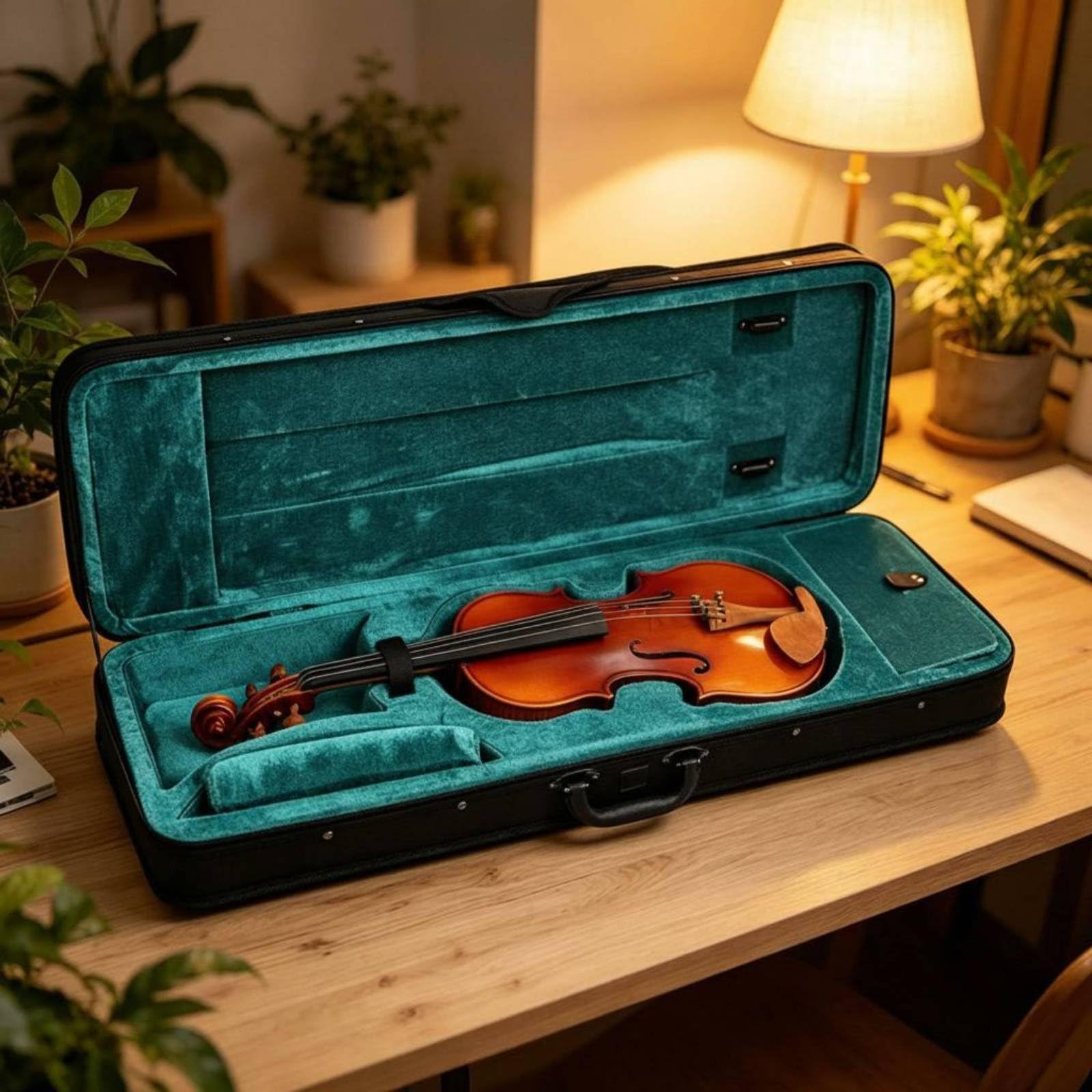Custodia Rigida Violino Leggero Valigia Rigida Violino Interno in Velluto Astuccio Allungato per Lezione, Esame, 4-4