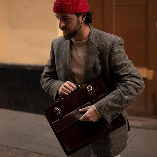 Miniatura 3 de Maletín de piel para ordenador portátil  Bolsa italiana de grano completo para el hombro para el trabajo de negocios unisex  resistencia al tiempo