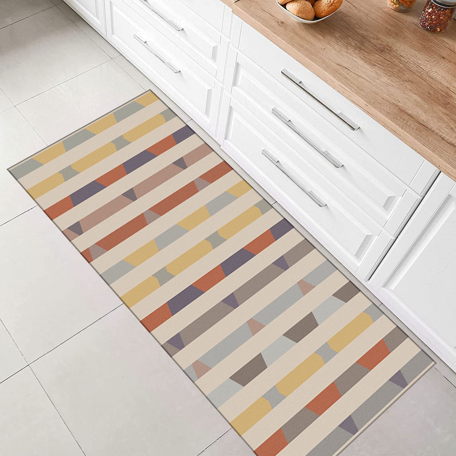 Läufer Teppich Flur Küche rutschfest Waschbar Modern Geometrisch Streifen Design Geeignet für Wohnzimmer und Eingangsbereich