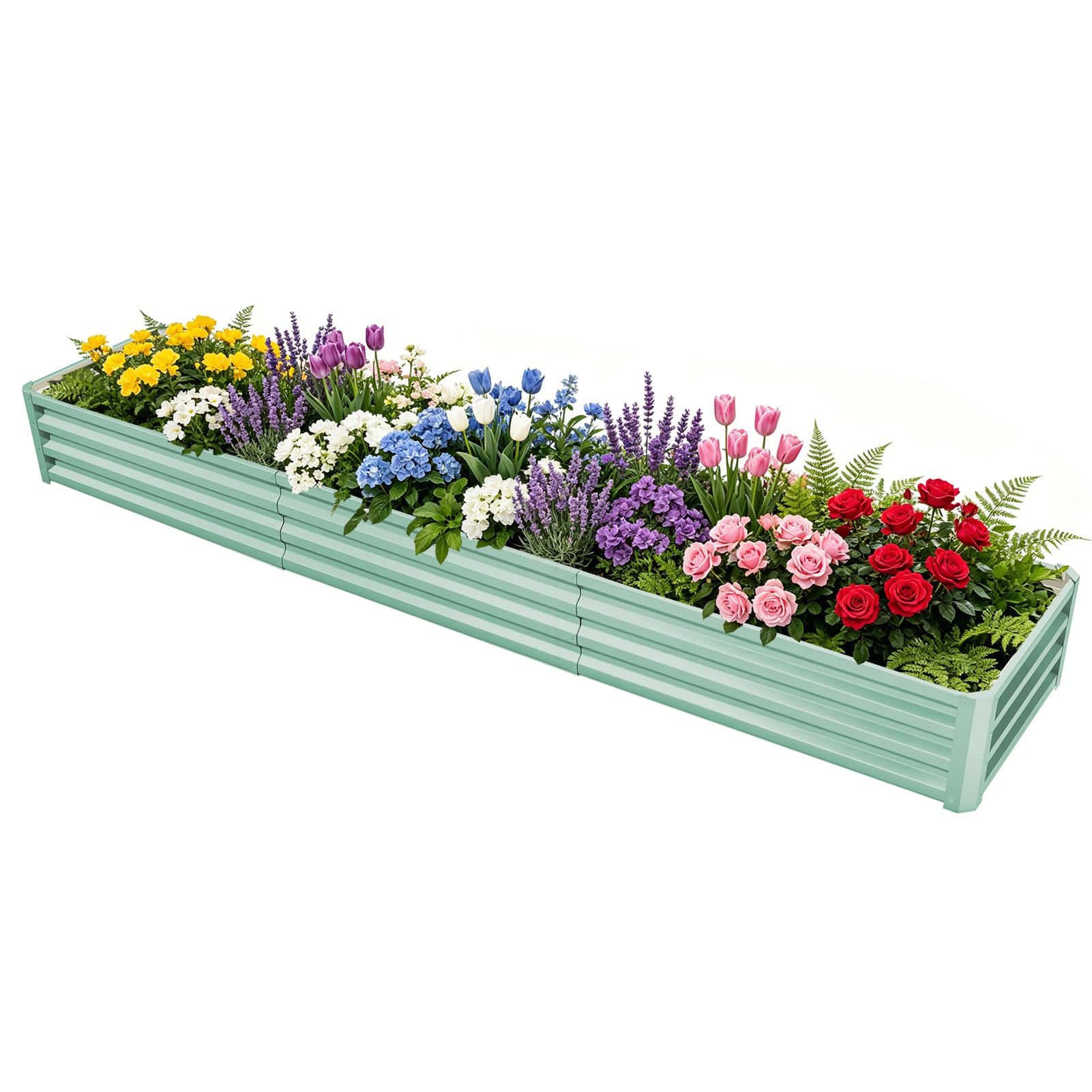 Lightasea Metal Raised Garden Bed,Galvanized Steel Garden Bed,300x60x30cm,Weatherproof & Rustproof Planting Bed,Stable,Raised Bed Kit without Base,Ideal for Vegetables,Flowers,Herbs (Light Green)