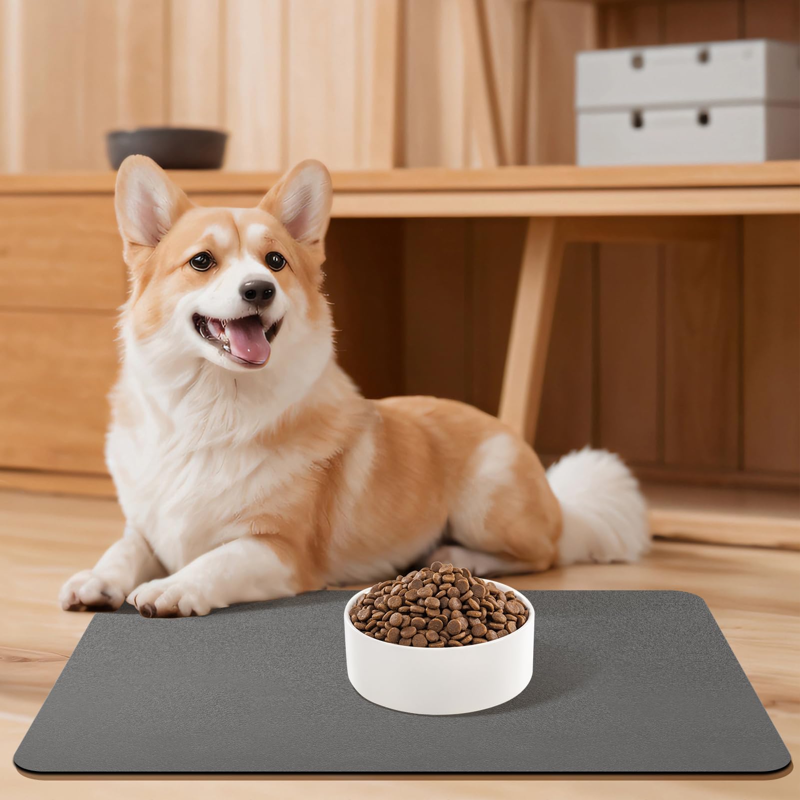 Tapis de Bol pour Chien Absorbant, Tapis antidérapant pour Bols de Nourriture et d'eau pour Chats, Tapis d'alimentation pour Animaux de Compagnie, Tapis de Placement (Dark Grey, 60 x 120 cm)