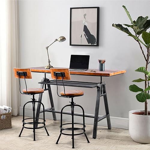 Miniatura 2 de Diwhy Mesa de bar industrial rústica de 41.7 pulgadas de altura con parte superior de madera de pino maciza, doble capa, altura de barra de cocina,