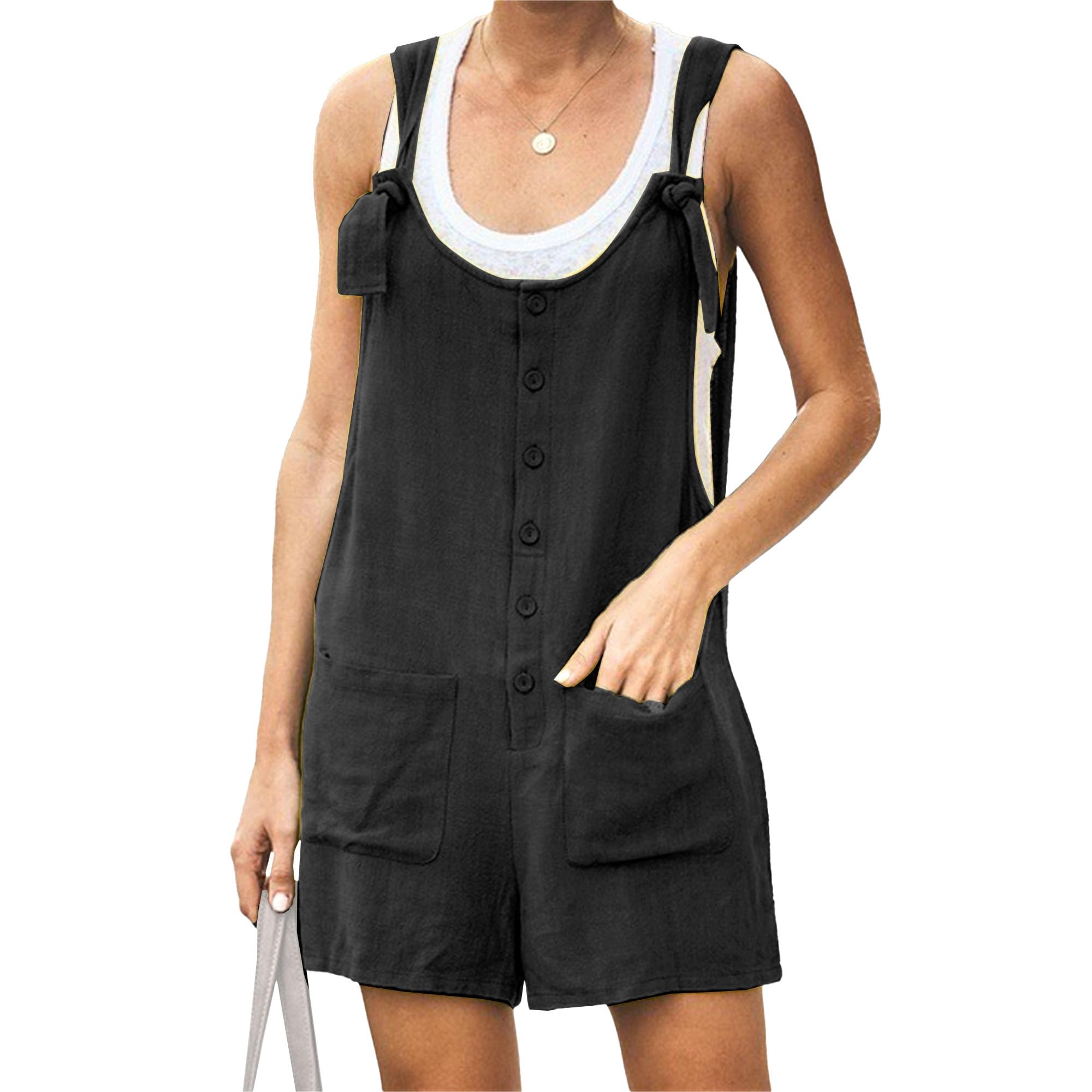 Denim Rompers for Women 2025 Sleeveless Jumpsuits for Women Women's Casual Summer Cotton Linen Rompers
