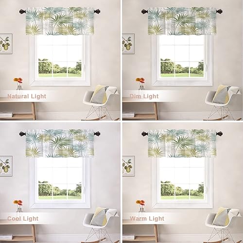 Miniatura 6 de Shrahala Cenefas de cocina con hojas de naturaleza blanca, cortinas verdes para ventana de media ventana, tratamiento de ventana de poliéster