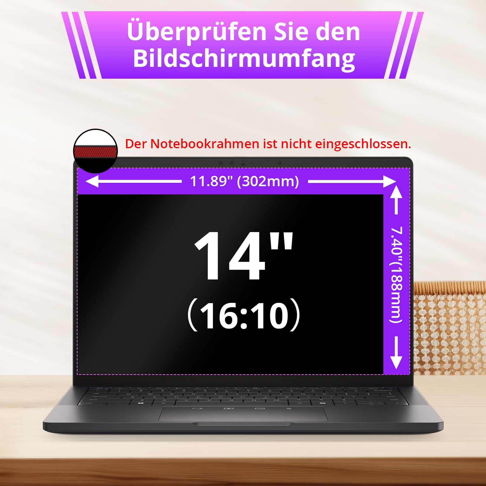 IPROKKO Pellicola protettiva a 360° per 14 pollici, 16:10 proporzioni anti-luce blu, antiriflesso, pellicola protettiva per display per 14 Hp/Dell/Acer/Lenovo/ThinkPad/Asus