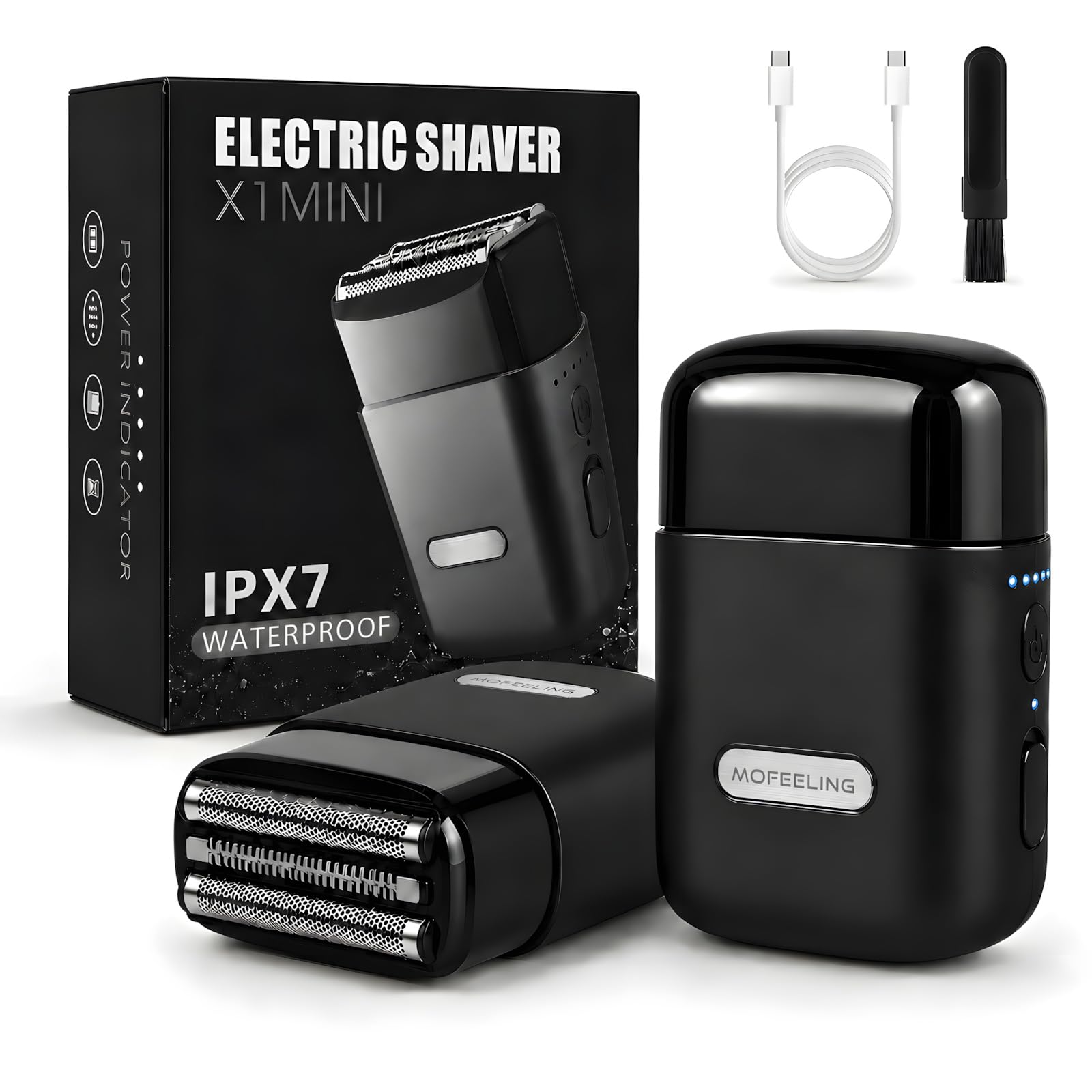 Rasierer Herren Elektrisch Mit 3 Flexiblen Klingen, Elektrorasierer Herren Mit 8,000 RPM & IPX7 Wasserdicht, USB-C Wiederaufladbar Trimmer für Männer, Kabellos Mit Reisesperre