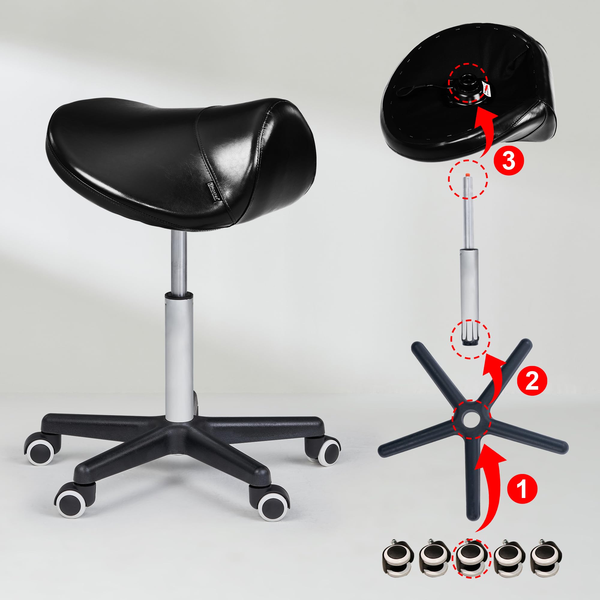 Master Massage Tabouret de Selle, Tabouret à roulettes, Tabouret pivotant, Tabouret de Travail, Tabouret de Cabinet, Tabouret cosmétique, Noir