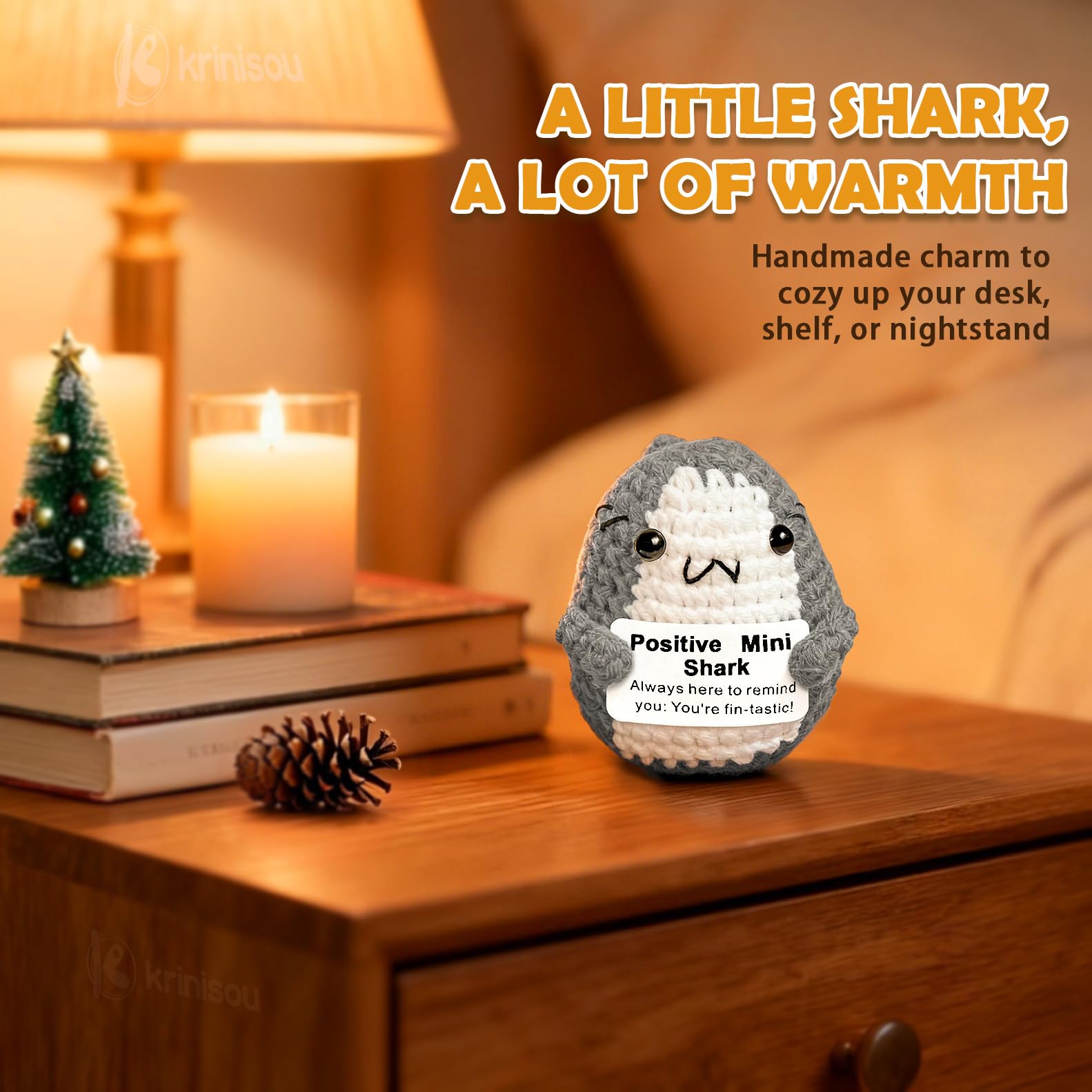Positive Animals Shark Gifts, Crochet Birthday Gift for Shark Lovers Women Men, Emotional Inspirational Motivational Encouragement Valentines Present Gift Grey