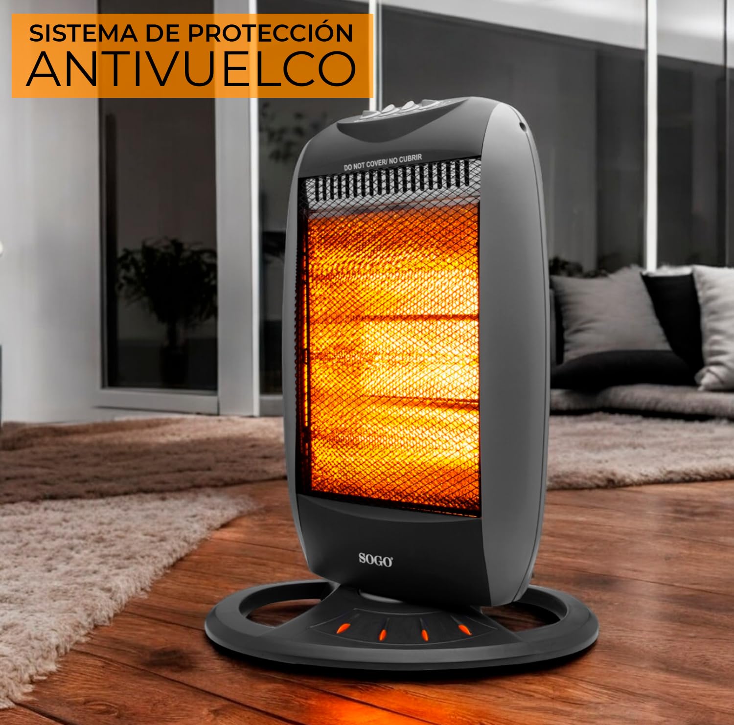 SOGO Estufa Eléctrica Bajo Consumo Giratoria 180 º o Fija – Calefactor con 3 Niveles de Potencia Ajustables – Calefactor Baño, Cocina, Habitación con Asa para Transporte - Estufa Halógena Oscilante