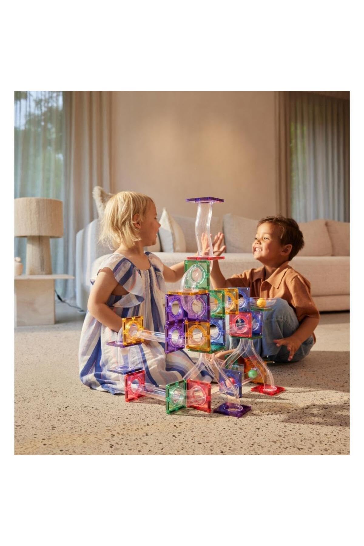 Kugelbahn-Bausatz Clever in Pastellfarben 110 Teile, langlebiges Magnetspielzeug, Robustes Lernspielzeug, erweiterbare Sets, für Kinder ab 3 Jahren