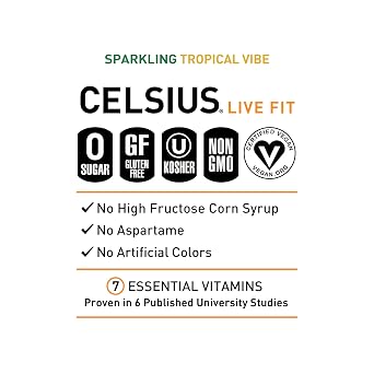 CELSIUS Sparkling Tropical Vibe, Functional Essential Energy Drink 12 Fl Oz (Pack of 12)