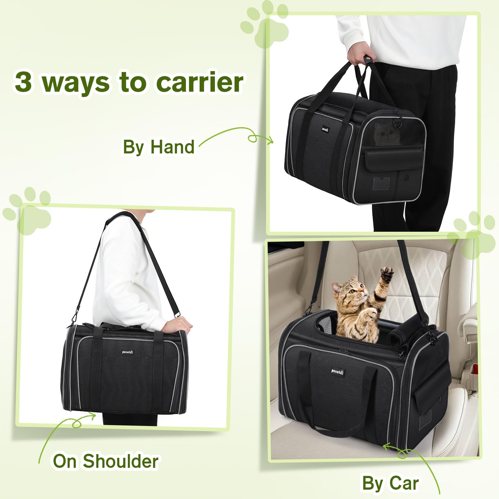 Pecute Cat Carrier Expandable, Extra Large Pet Carrier Bag, Foldable Cat Carrier Bag with Breathable Mesh, Pet Carrier Transport Bag for Dogs and Cats, with Shoulder Strap and Pet Bowl - image 8
