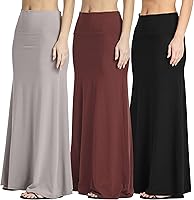 Real Essentials Women's 3-Pack Ultra-Soft Flowy Maxi High Waisted Skirts - Plus Size, Breathable & Stretchy