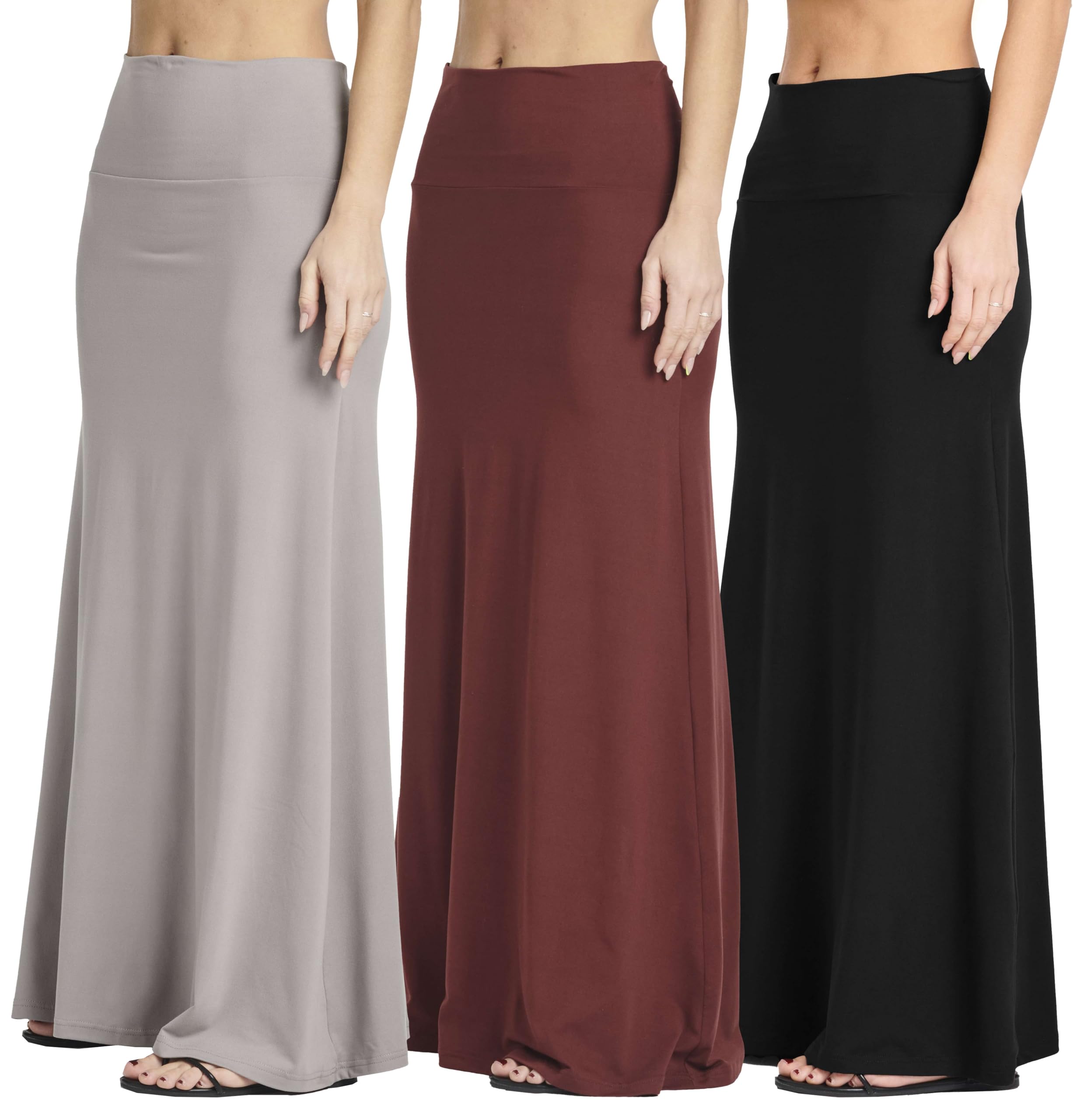 real essentials 3 pack women39s ultra-soft flowy maxi high waisted long skirts available in plus size