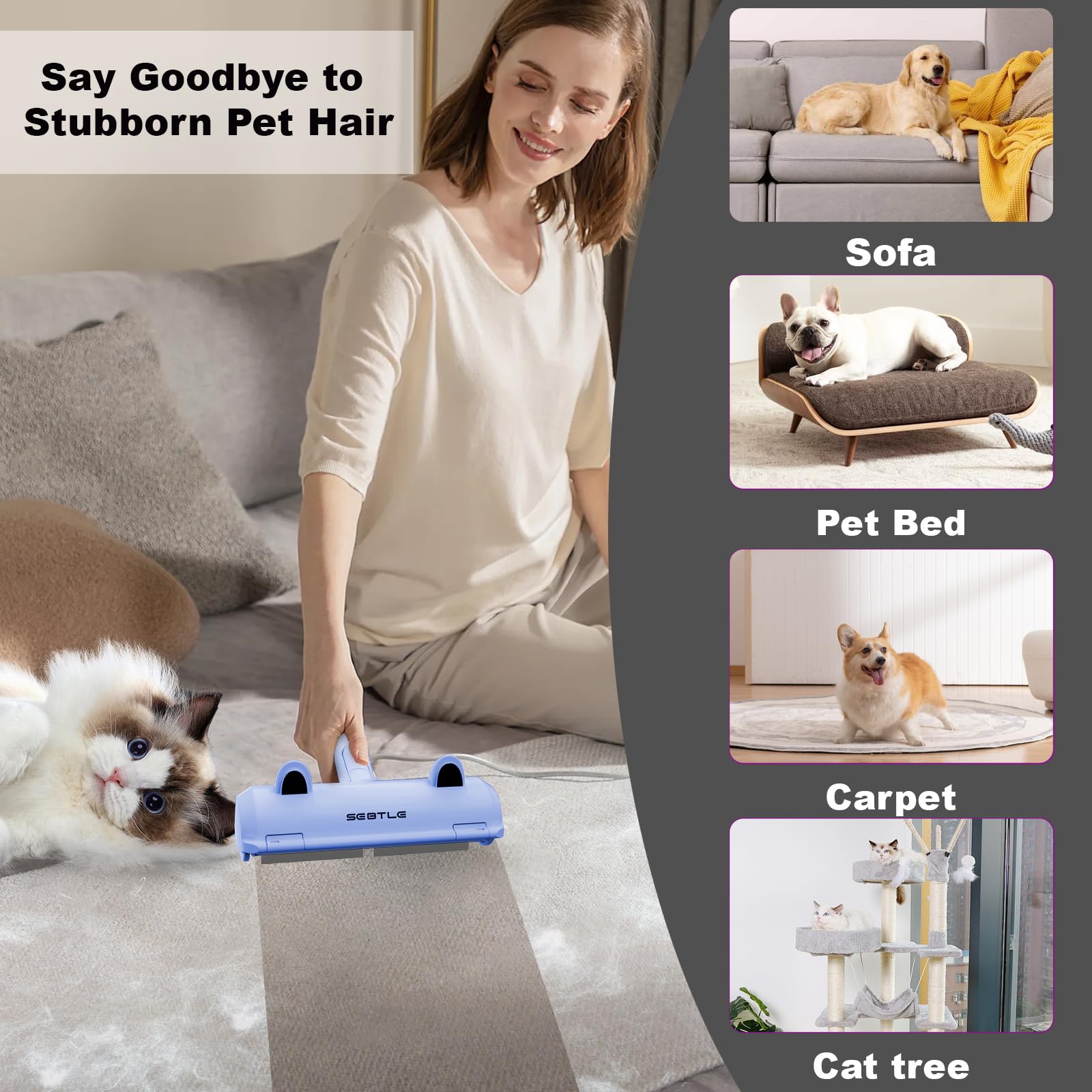Sebtle Pet Hair Remover Roller,Reusable Animal Hair Removal Brush for Dogs and Cats,Lint Remover Easy to Clean Pet Fur from Carpet,Sofa,Bedding,Furniture and Rugs,Blue - Image 4