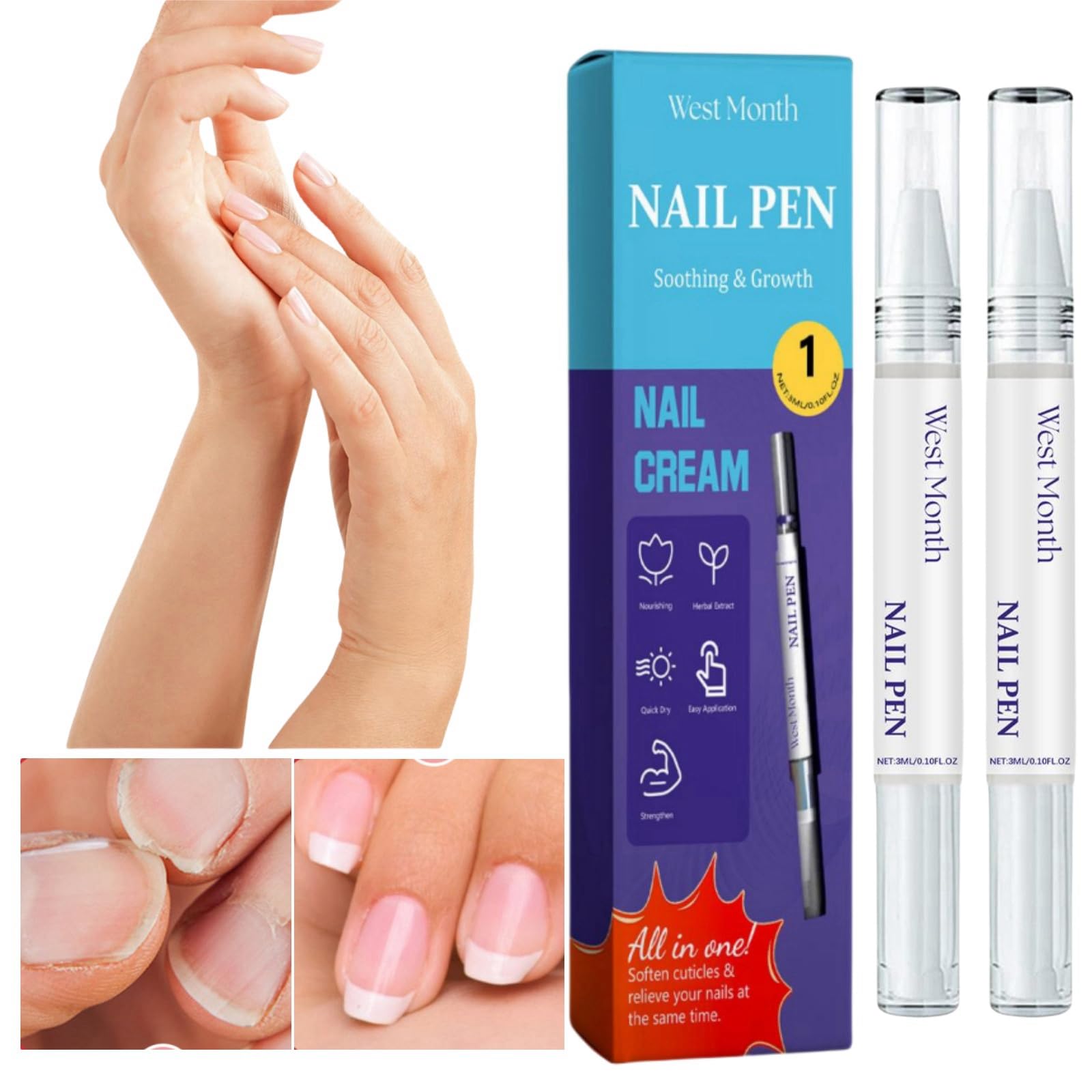 2PCS Nail Recovery Rapid Growth Essence Pen - Hardener & Strengthener for Damaged Nails