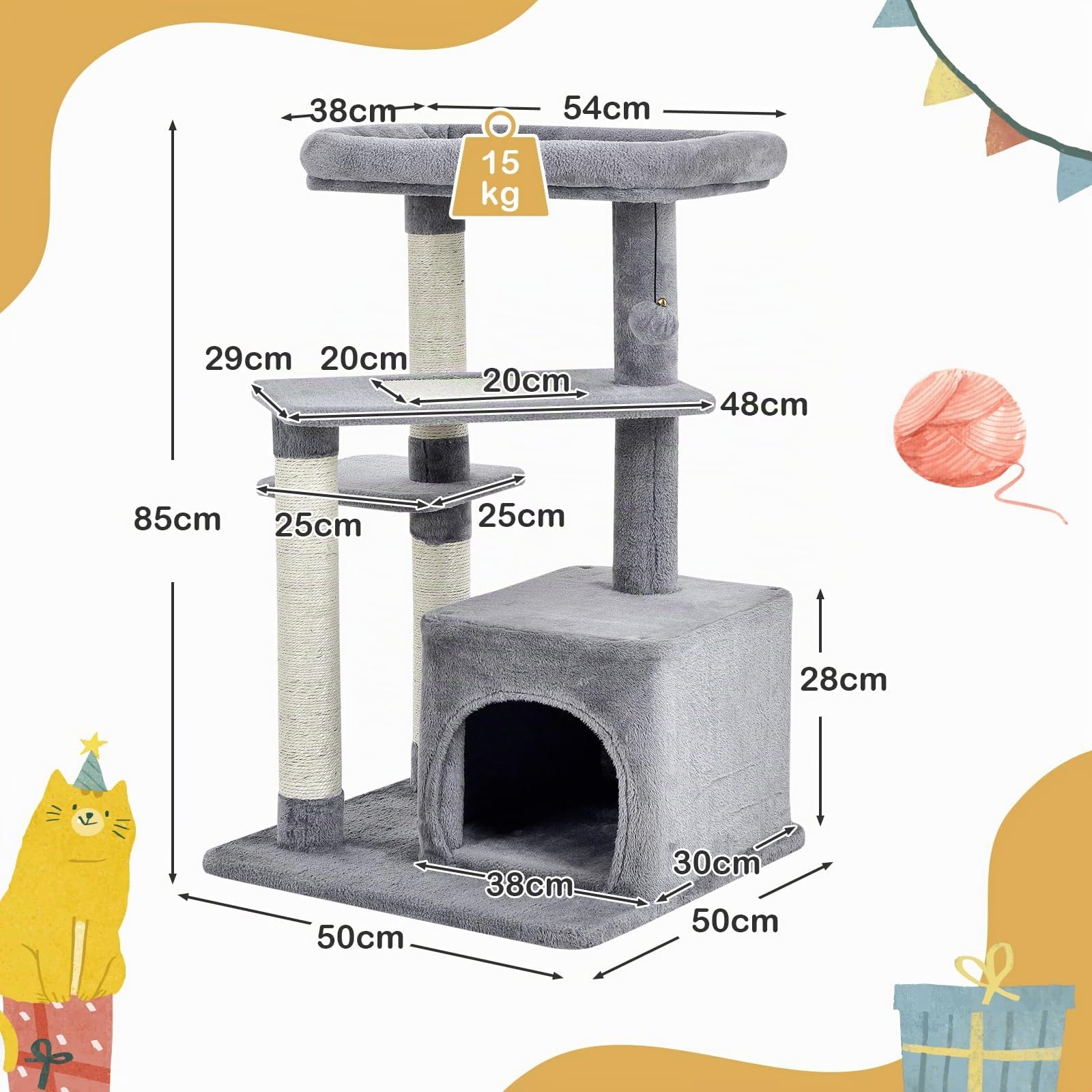 GYMAX Tiragraffi per Gatti, 50 x 50 x 85 cm, Tronchi in Sisal, Ideale per Gatti Grandi Adulti (Stile 3)