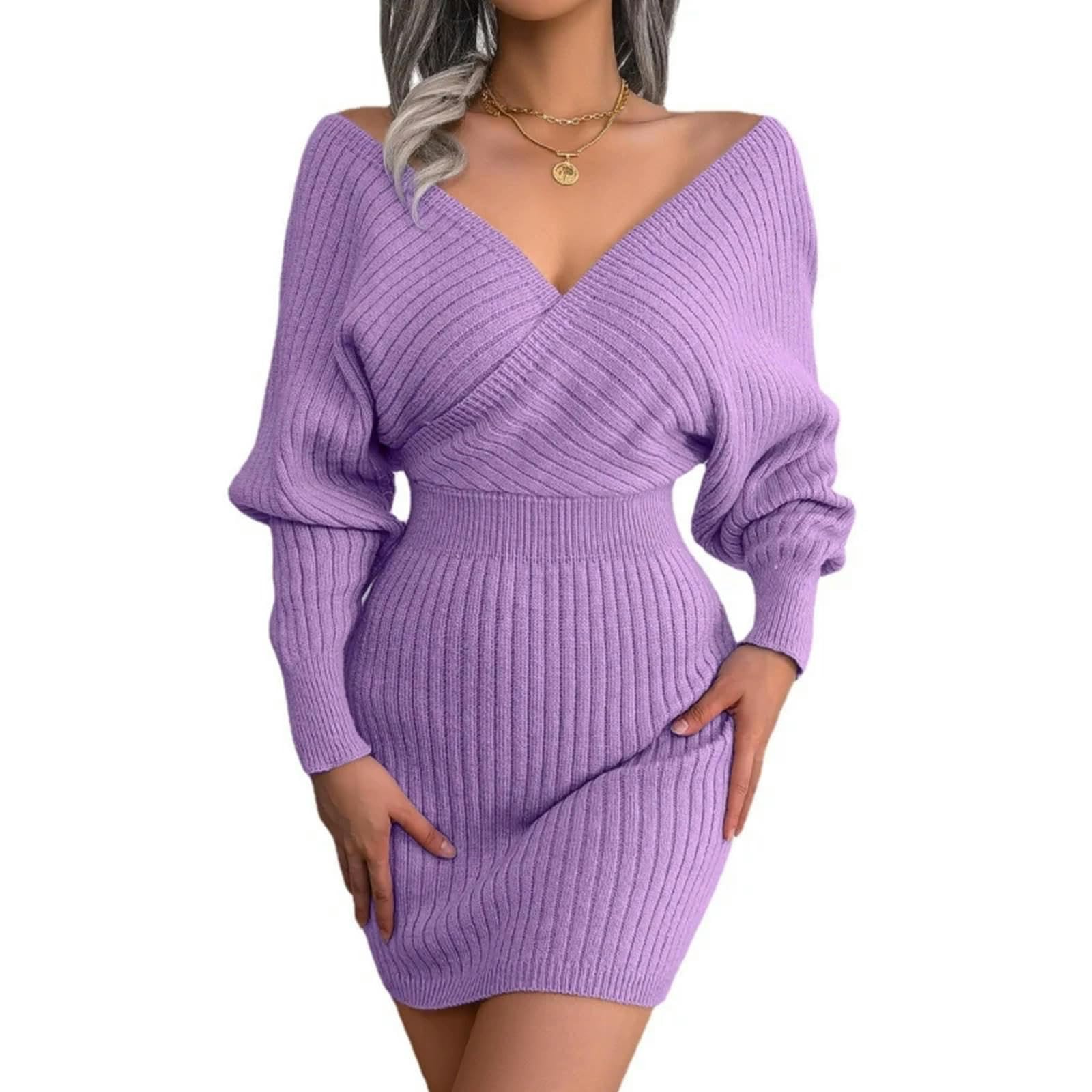Robe Cache-cœur à col en V pour Femme - Robe mi-Longue en Tricot - Vert - S