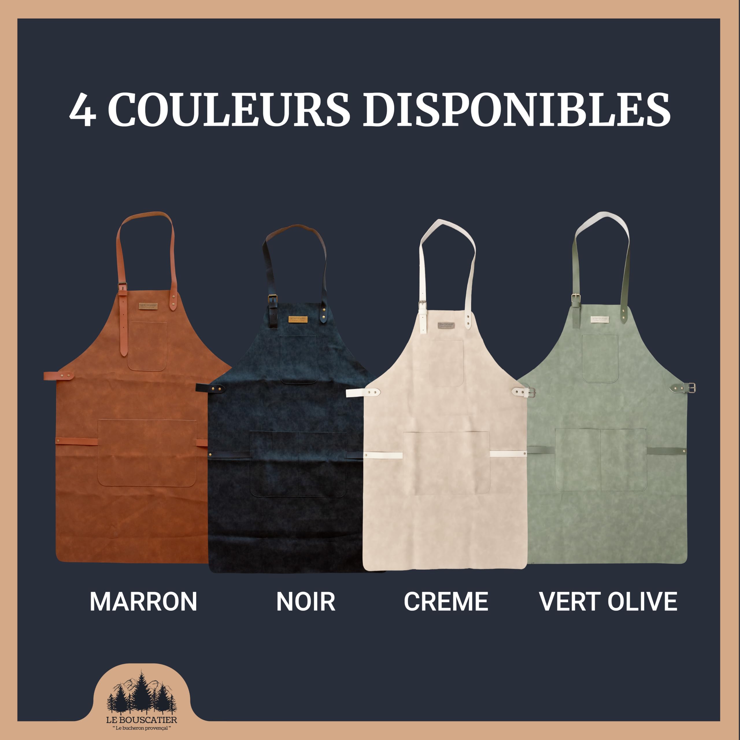 Le Bouscatier - Delantal de cocina de piel para barbacoa, plancha, brasero, parrilla ajustable, resistente y ligero, ideal para cocina exterior e interior, protección de torso y muslos