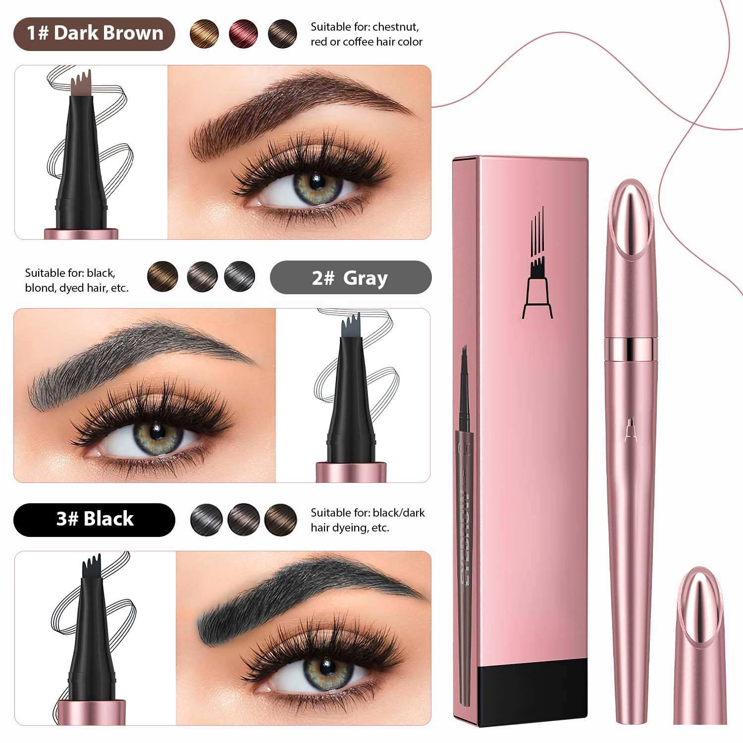 Generic 2024 New Magic Eyebrow Pencil, 3D Waterproof Microblading Eyebrow Pencil Contouring Pen, Long-Lasting Natural Fine Stroke Eyebrow Pencil with 4 Micro-Fork Tip for women Makeup (2, Dark Brown)