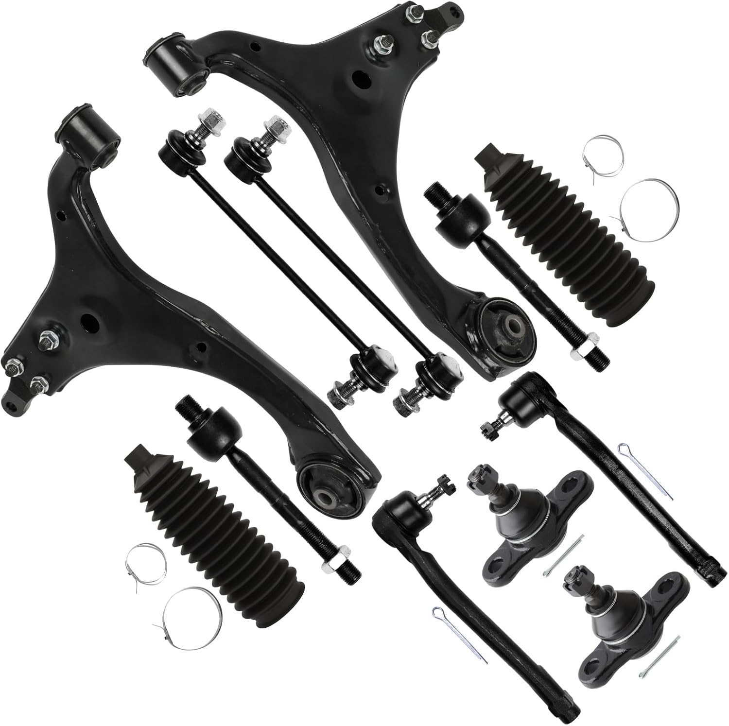 SCITOO 12pcs Suspension Kit For 2007-2012 For Hyundai for Elantra w/Suspension Parts Lower Control Arm Lower Ball Joint Sway Bar End Link Inner Tie Rod End Outer Tie Rod End w/Boots